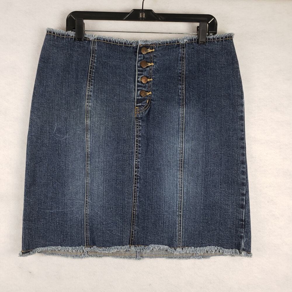 Venezia Women's 16 Jean Mini Skirt Distressed Fringe Denim Dark Wash Western